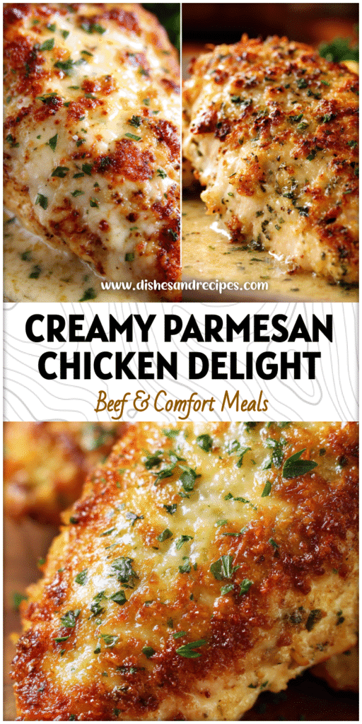 Golden baked Longhorn Steakhouse Parmesan Chicken breast served with herbs, perfect for Yummy Dinners.